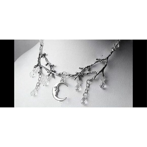Beautiful woodland forest inspired moon-droplets Silver branch necklace - Picture 1 of 8